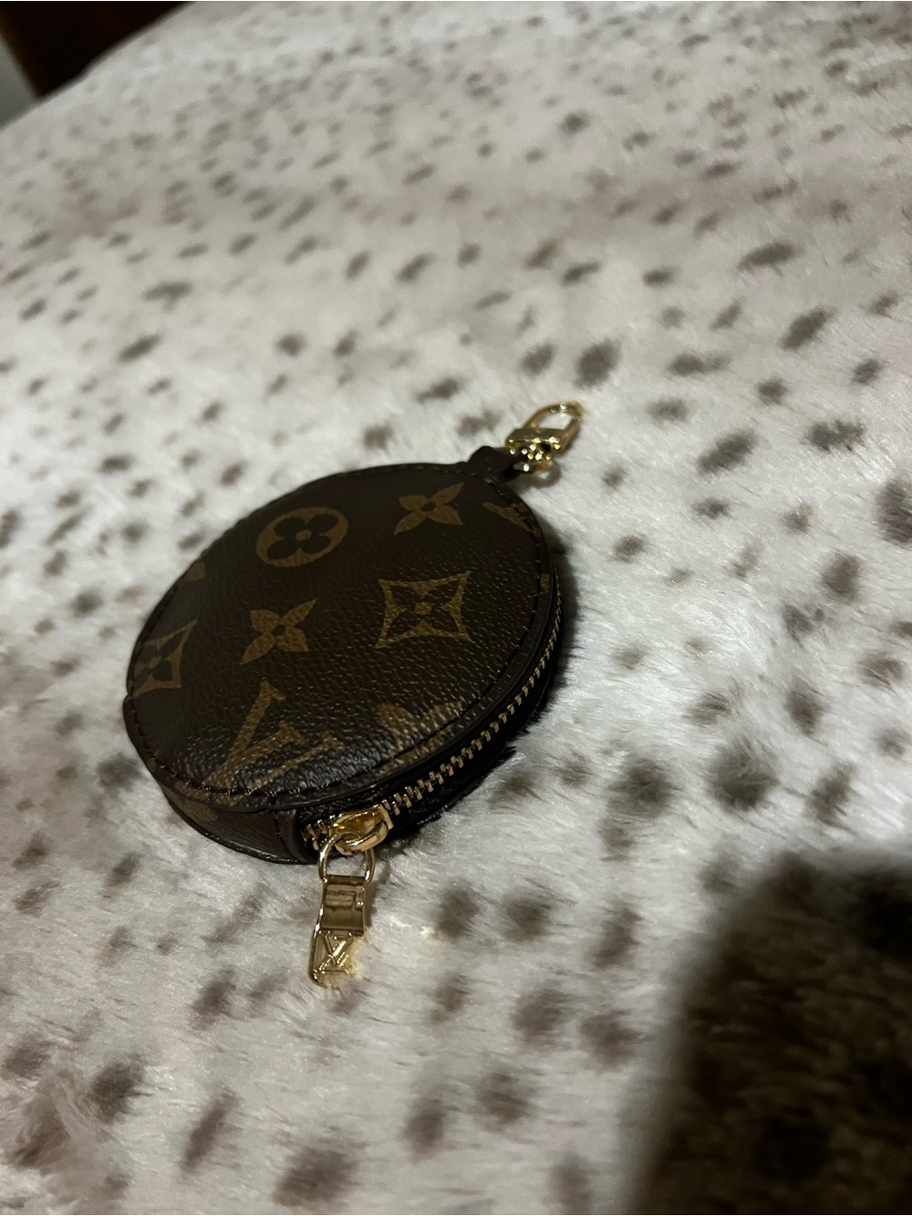 Louis Vuitton Brown Monogram Round Coin Pouch with Gold Hardware